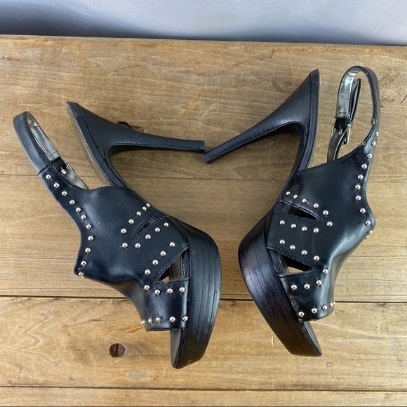 Marc Fisher black with silver studs sexy sling back heels, 7.5 - Picture 4 of 10
